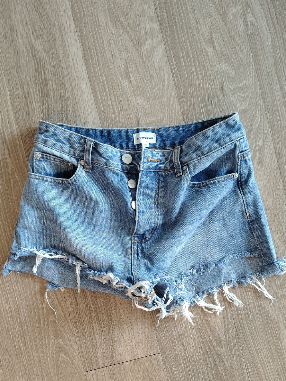 superdown Light Blue Distressed Denim Cutoff Shorts
